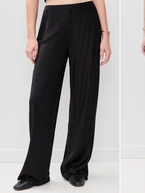 Satin Mid Rise Bias Pants - Black